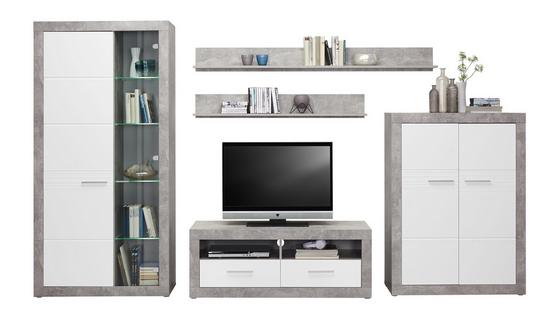 Wohnwand mit Vitrinen und Wandboard Wohnwand mit Vitrinen und Wandboard